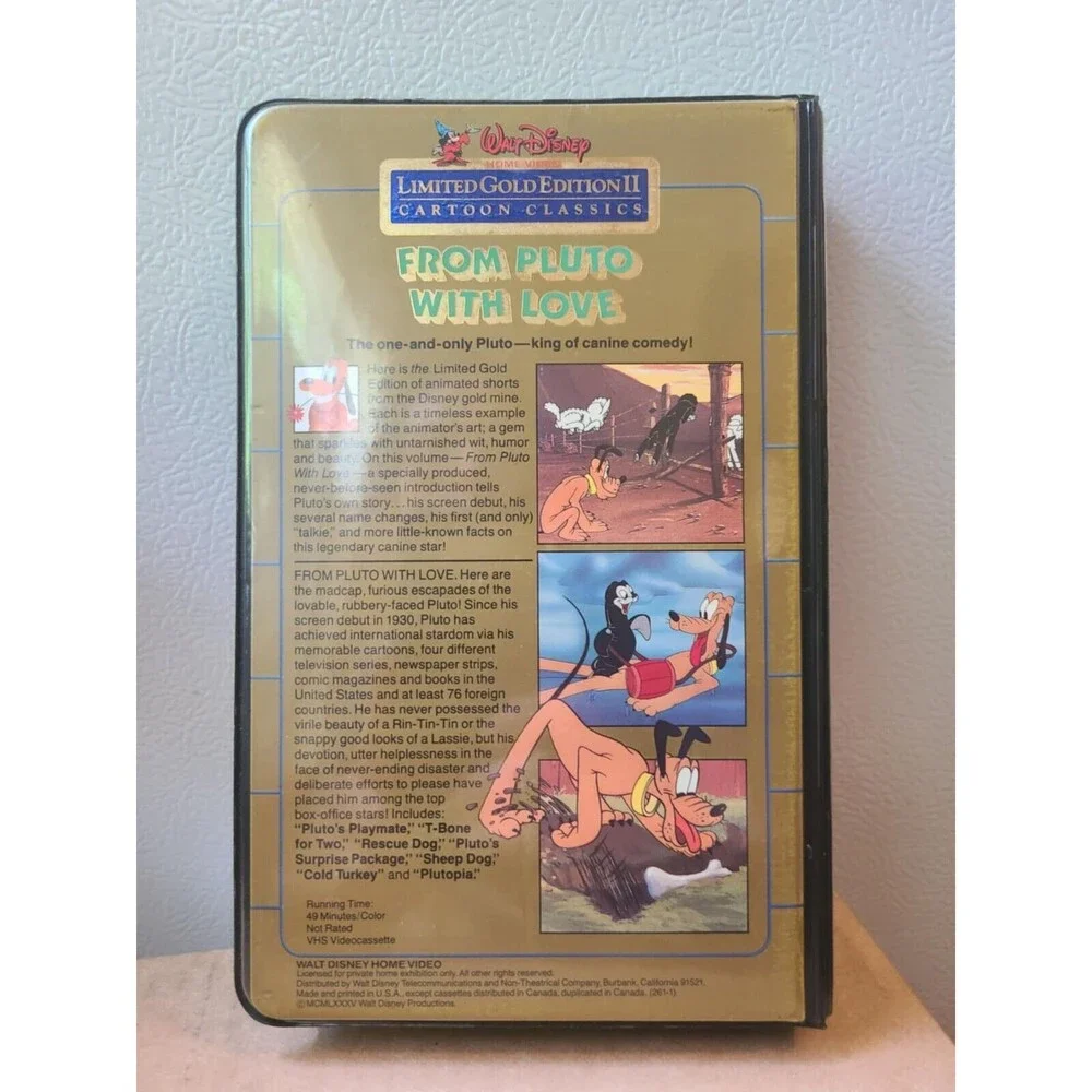 Walt Disney Limited Gold Edition Cartoon Classics From Pluto With Love VHS 1985